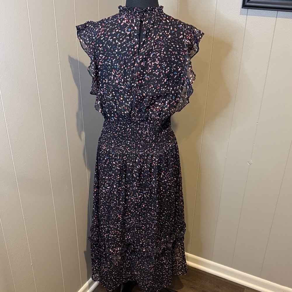Aqua Women’s Large Black and Pink Ruffle Smocked Maxi Dress - Picture 6 of 9